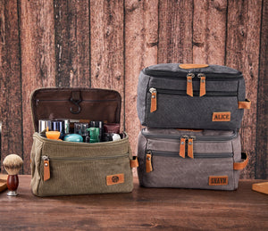 Personalized Men's Toiletry Bags, Canvas and Leather Toiletry Bag For Men, Dopp Kit Bag, Canvas Shaving Kit,Gifts for Guys,Personalized Gift