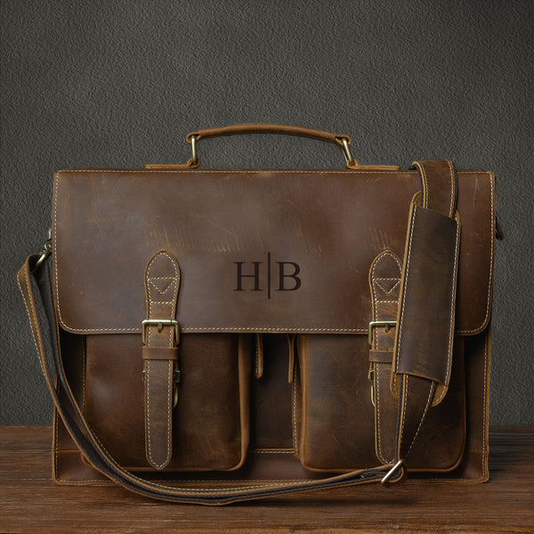 Briefcase Engraved Laptop Bag Personalized Leather Briefcase