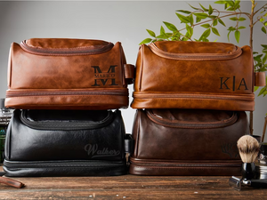Personalized Toiletry Bag, Groomsman Gift For Him, Engraved PU Leather Dopp Kit