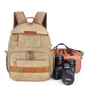 Canvas Waterproof Camera Backpack Canvas DSLR Camera Backpack Travel Backpack QSM3036 - echopurse