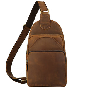 Crazy Horse Leather Chest Pack Vintage Shoulder Bag Men Messenger Bag Chest Bag - echopurse