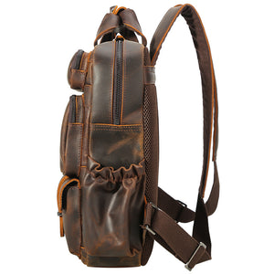 Crazy Horse Leather Laptop Backpack Men Travel Backpack Vintage Casual Backpack - echopurse