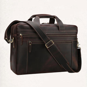 Crazy Horse Leather Men Briefcase Laptop Bag Men Handbag Large Capacity Shoulder Messenger Bag - echopurse