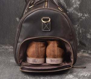 Crazy Horse Leather Tote Travel Bags Weekend Bags Men's Duffel Bags Shoulder Messenger Duffle Bags - echopurse
