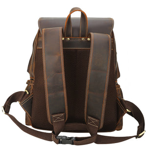 Crazy Horse Leather Travel Backpack 14 Inch Laptop Backpack Casual Men Backpacks - echopurse