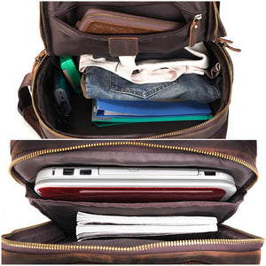 Crazy Horse Leather Travel Backpack 17 Inch Laptop Backpack Handmade Backpack - echopurse