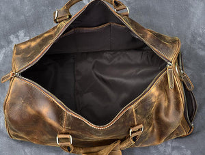 Crazy Horse Leather Travel Bags Vintage Men Duffle Bag Shoulder Messenger Bag Overnight Bag With Shoes Compartment - echopurse