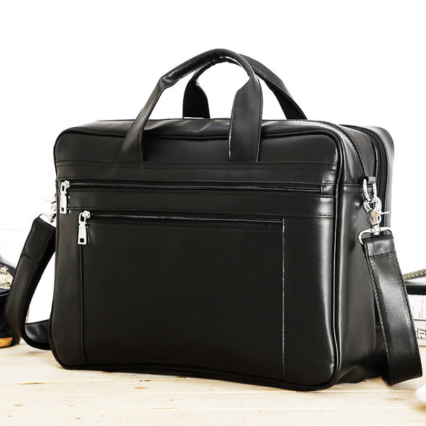 Full Grain Leather Briefcase Men Handbag 17 Inch Laptop Bag
