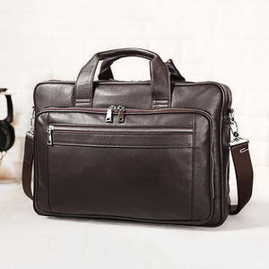 Full Grain Leather Briefcase Men Handbag Laptop Bag Large Shoulder Messenger Bag - echopurse