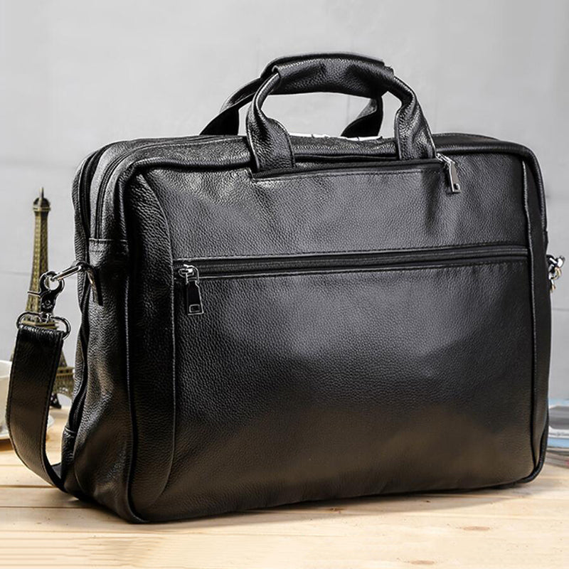 Full Grain Leather Men Briefcase Multifunctional Backpack Large Capacity Laptop Bag - echopurse