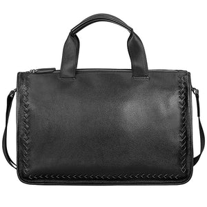 Full Grain Leather Weaving Briefcase Large Capacity Handbag Men Business Laptop Bag Shoulder Bags - echopurse