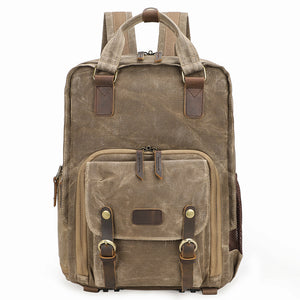 Waxed Canvas Camera Backpack Vintage DSLR Camera Backpack Travel Backpack - echopurse