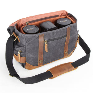 Waxed Canvas Camera Bag Retro DSLR Camera Shoulder Bag Waterproof Canvas Messenger Bag - echopurse