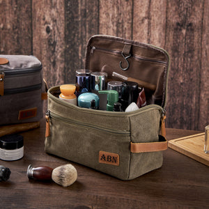 Personalized Men's Toiletry Bags, Canvas and Leather Dopp Kit For Men, Shaving Kit