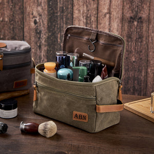 Personalized Men's Toiletry Bags, Canvas and Leather Dopp Kit For Men, Shaving Kit