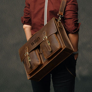 Personalized Leather Briefcase, Gifts for Him, Graduation Gift, Crossbody Laptop Bag, Christmas Gift For Men