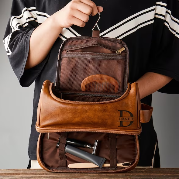 Personalized hanging toiletry 2025 bag for him