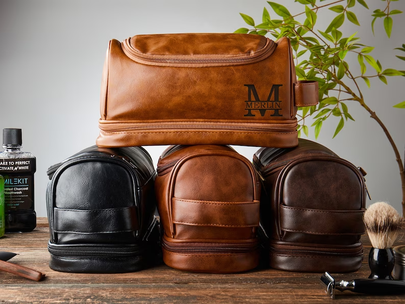 Monogram Mens Leather Toiletry Bag – NaturalLeatherShop