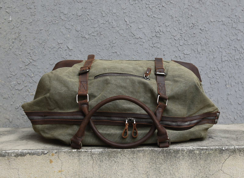 Personalized Duffel Bag, Groomsmen Gifts, Gifts For Men, Canvas Leather Overnight Bag, Mens Carry On, Christmas Gifts