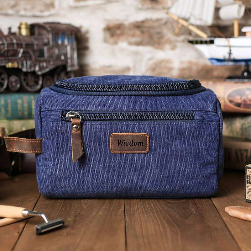 men's blue canvas travel toiletry bag Personalized Groomsmen Gift, Dopp Kit Bag Customized Canvas Toiletry Bag Monogram Mens Toiletry Bag Blue / Yes Please