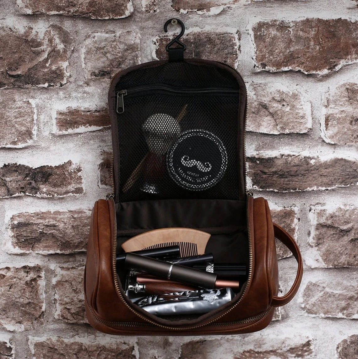 leather hanging men's toiletry bag travel dopp kit Personalized Hanging Wash Bag, PU Leather Shaving Kit, Handmade Men's Toiletry Bag, Dopp Kit Groomsmen Gifts, Ursher Gifts, Christmas Gifts