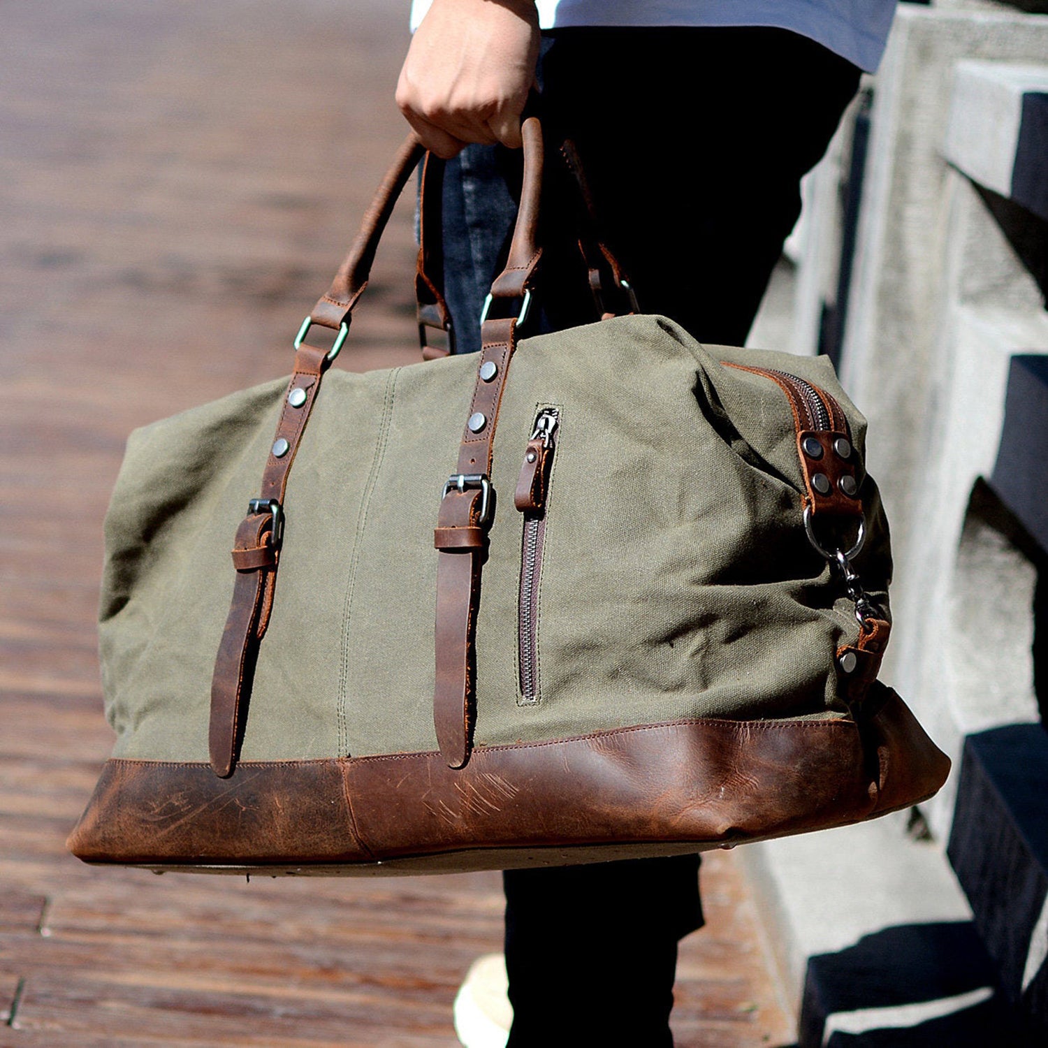 Waxed canvas weekender bag sales
