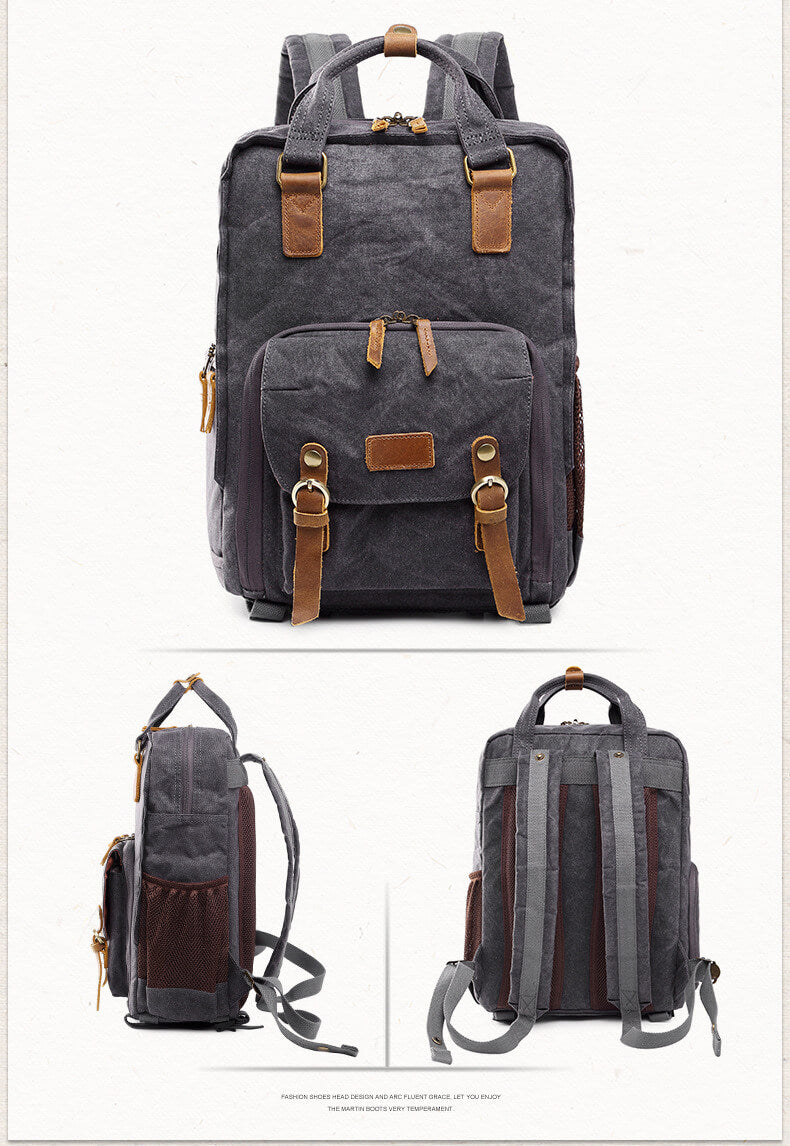 Waxed Canvas Camera Backpack Photographer SLR Camera Bag 15 Laptop Backpack EchoPurse