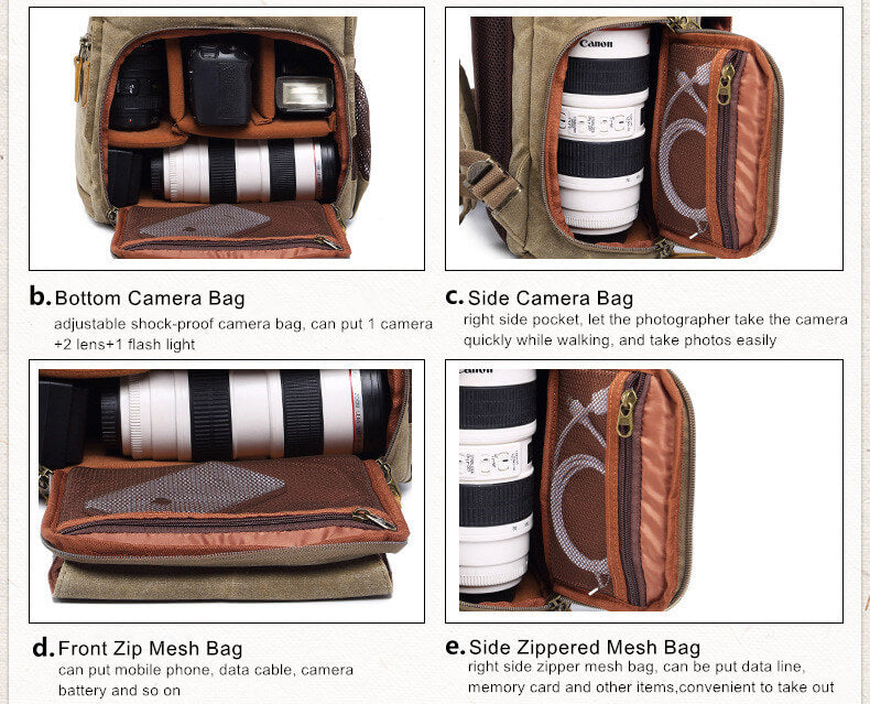 best camera backpack with 15 laptop Waxed Canvas Camera Backpack, Photographer SLR Camera Bag, 15'' Laptop Backpack
