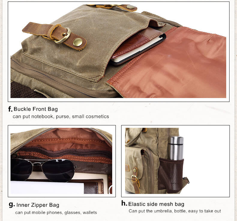 Waxed Canvas Camera Backpack, Photographer SLR Camera Bag, 15'' Laptop Backpack - echopurse