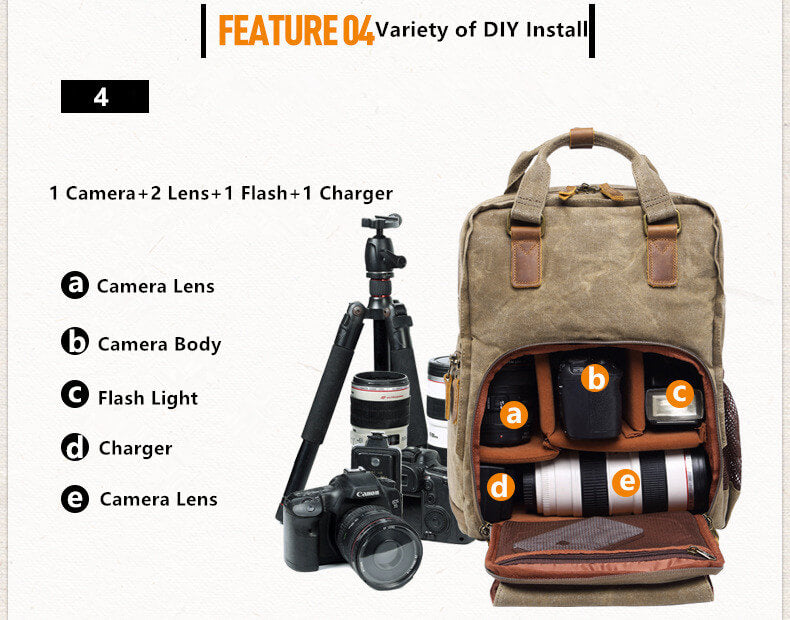 Waxed Canvas Camera Backpack, Photographer SLR Camera Bag, 15'' Laptop Backpack | EchoPurse Waxed Canvas Camera Backpack, Photographer SLR Camera Bag, 15'' Laptop Backpack | EchoPurse