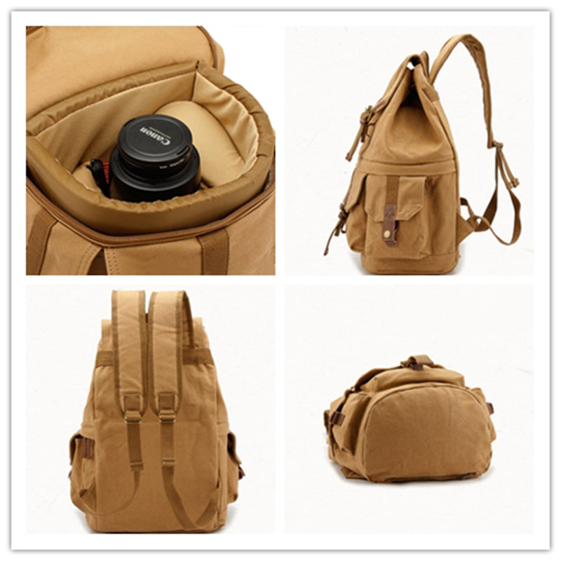 Canvas DSLR Camera Backpack Canvas Travel Backpack Casual Laptop Backpack - echopurse