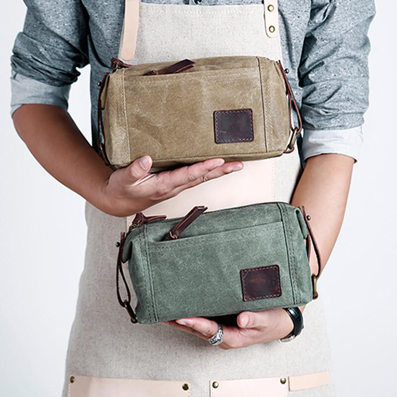 Canvas Leather Makeup Handbags, Handmade Dopp Kit Bag, Vintage Daily Pen Holder Case NX011 - echopurse
