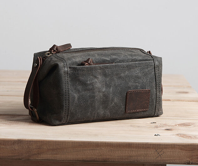 Canvas Leather Makeup Handbags, Handmade Dopp Kit Bag, Vintage Daily Pen Holder Case NX011 - echopurse