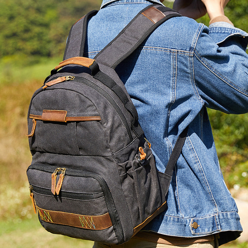 Canvas Waterproof Camera Backpack Canvas DSLR Camera Backpack Travel Backpack QSM3036 - echopurse