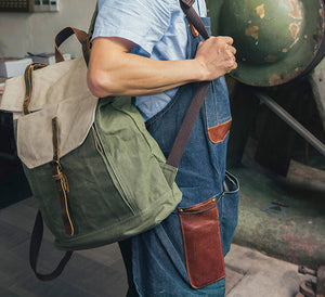 Vintage Style Unisex School Bags, Travel Backpack, Handmade Leather And Waxed Canvas Rucksack NX098 - echopurse