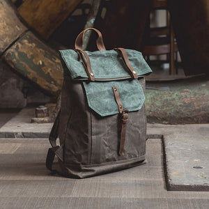 Unisex School Bags, Travel Backpack, Handmade Leather And Waxed Canvas Rucksack - 2 Color Available NX098 - echopurse