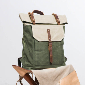 Unisex School Bags, Travel Backpack, Handmade Leather And Waxed Canvas Rucksack - 2 Color Available NX098 - echopurse