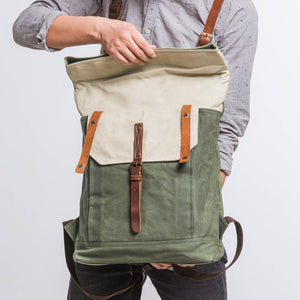 Unisex School Bags, Travel Backpack, Handmade Leather And Waxed Canvas Rucksack - 2 Color Available NX098 - echopurse