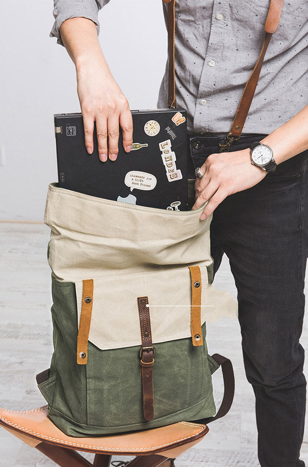 Waxed Canvas Convertible Backpack Tote Bag Crossbody Bag 