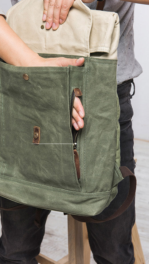 Unisex School Bags, Travel Backpack, Handmade Leather And Waxed Canvas Rucksack - 2 Color Available NX098 - echopurse