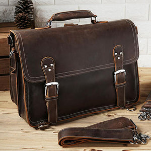 Crazy Horse Leather Briefcase Multifunctional Backpack Men Laptop Shoulder Bag Messenger Bag - echopurse