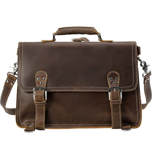 Crazy Horse Leather Briefcase Multifunctional Backpack Men Laptop Shoulder Bag Messenger Bag - echopurse