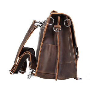 Crazy Horse Leather Briefcase Multifunctional Backpack Men Laptop Shoulder Bag Messenger Bag - echopurse