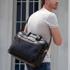 Crazy Horse Leather Briefcase Retro Men Tote Bag Business Shoulder Messenger Bag - echopurse