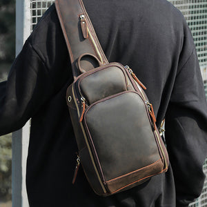 Crazy Horse Leather Chest Pack Men Shoulder Messenger Bag Retro Chest Bag - echopurse