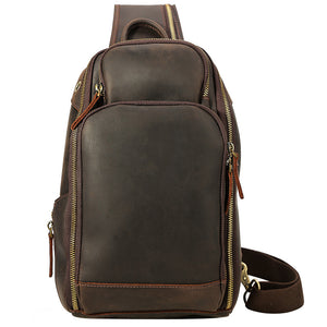 Crazy Horse Leather Chest Pack Men Shoulder Messenger Bag Retro Chest Bag - echopurse