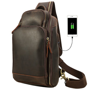 Crazy Horse Leather Chest Pack Men Shoulder Messenger Bag Retro Chest Bag - echopurse