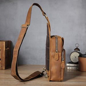 Crazy Horse Leather Chest Pack Vintage Shoulder Bag Men Messenger Bag Chest Bag - echopurse