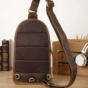 Crazy Horse Leather Chest Pack Vintage Shoulder Bag Men Messenger Bag Chest Bag - echopurse