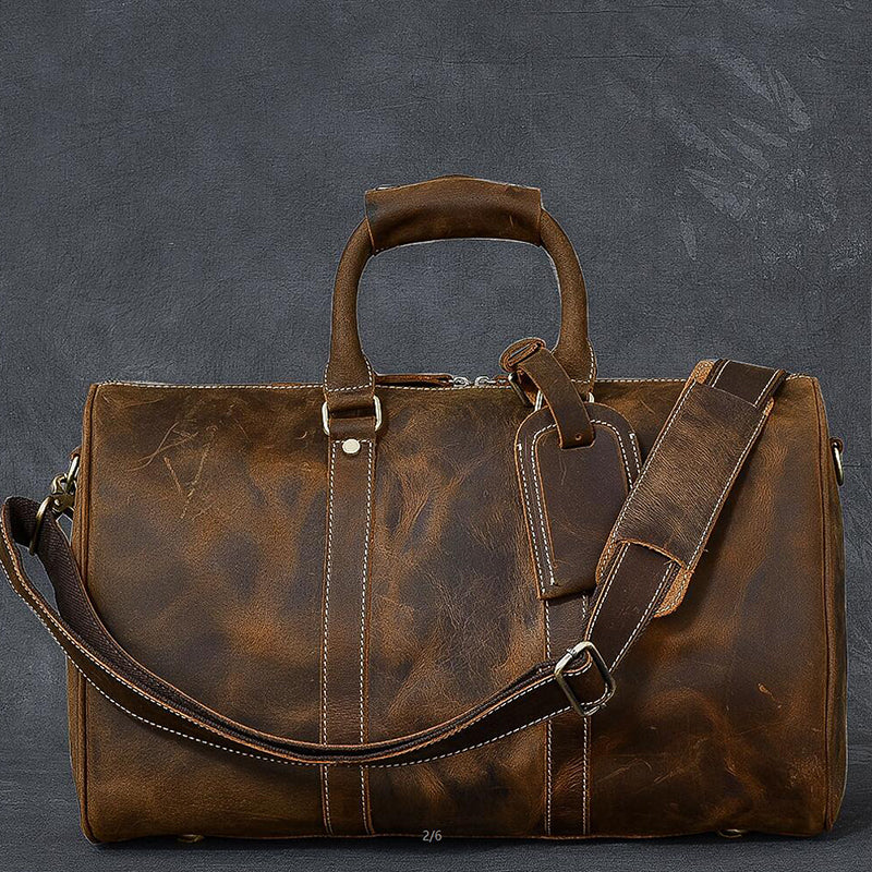 Designer Crazy Horse Leather Duffle Bag, Leather Travel Bag